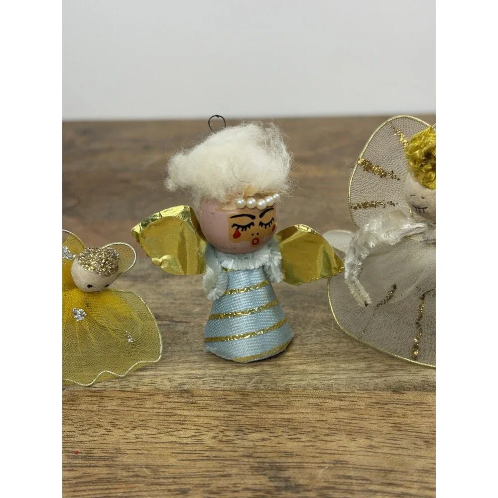 3 Vintage Christmas Chenille Angel Ornaments Read